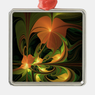 Ornamento De Metal Fantasy Plant Abstrato Green Rust Brown Fractal
