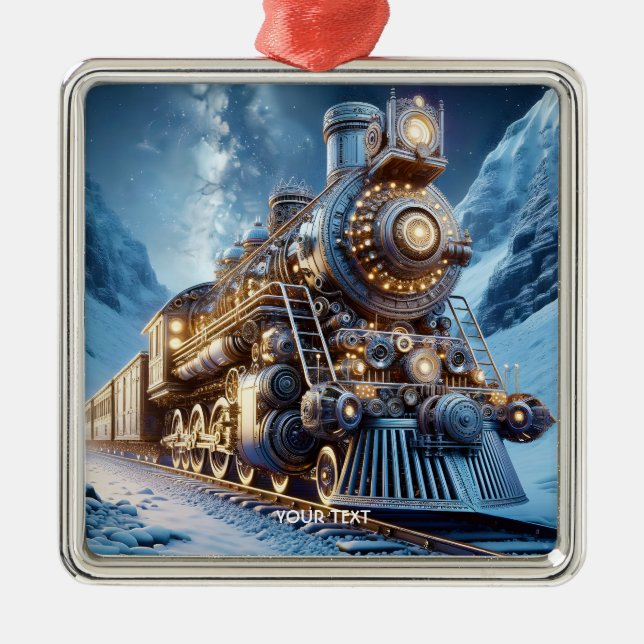 Ornamento De Metal Fantasy Steam Train Winter (Frente)