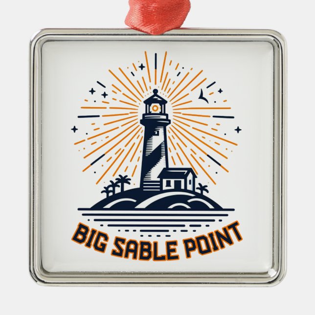 Ornamento De Metal Farol Big Sable Point ao Nascer do Sol (Frente)