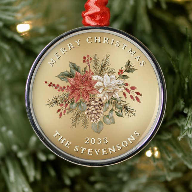 Ornamento De Metal Faux Dourado Elegant Poinsettia Natal (Criador carregado)