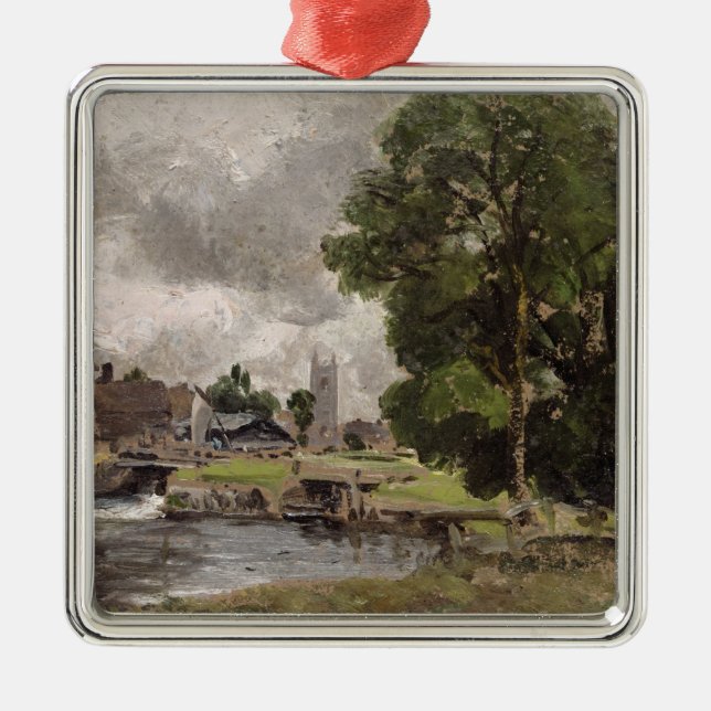 Ornamento De Metal Fechamento e moinho de John Constable | Dedham (Frente)