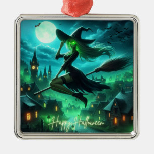 Ornamento De Metal Feiticeira de Halloween verde-Spooky