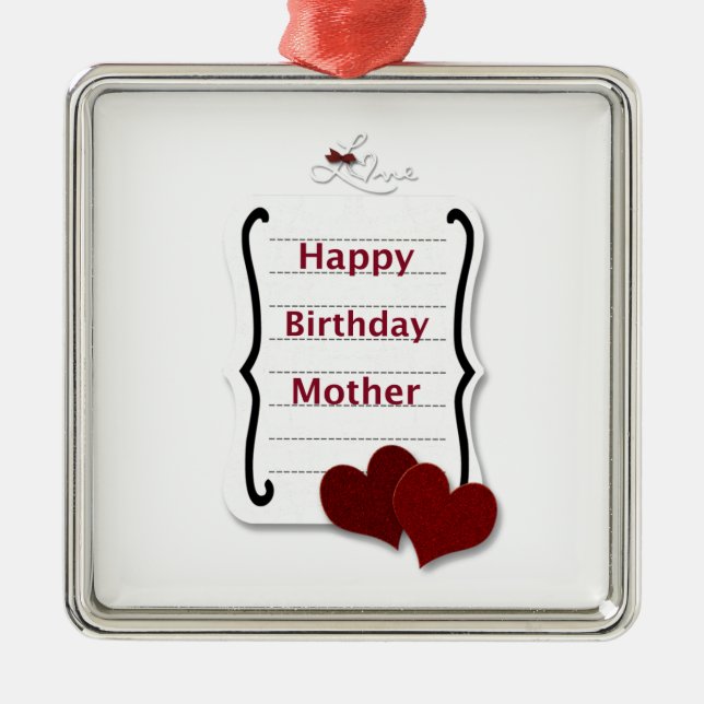 Ornamento De Metal Feliz Aniversário, Mãe, Amo Cartões e Presentes (Frente)