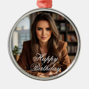 Ornamento De Metal Feliz Aniversário Personalizado com Foto