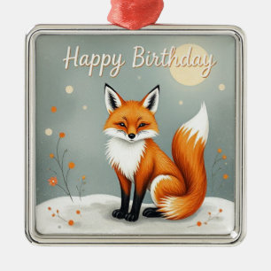 Ornamento De Metal Feliz Aniversário Raposa Marrom Floresta Fofa