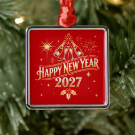 Ornamento De Metal Feliz Ano Novo 2027 Celebração