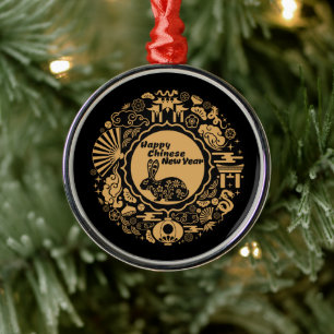 Ornamento De Metal Feliz Ano Novo Chinês do Coelho