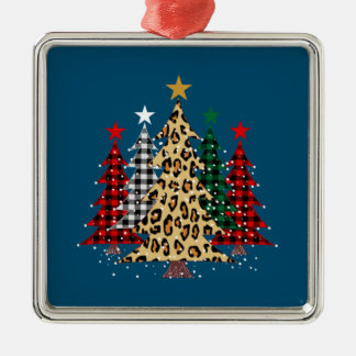 Ornamento De Metal Feliz Árvores de Natal com Xadrez de Buffalo e Leo