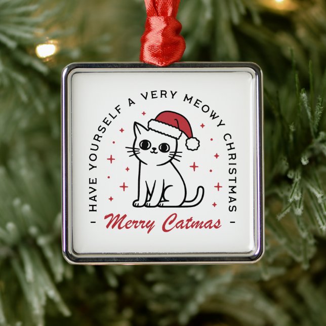 Ornamento De Metal Feliz Catmas natal gato vermelho estética (Árvore)