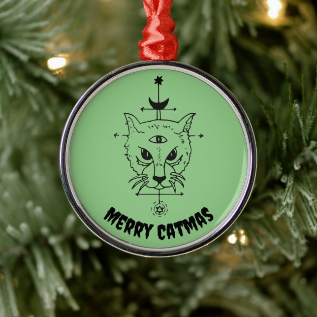 Ornamento De Metal Feliz Catmas Spooky Gato Horror do Lover (Árvore)