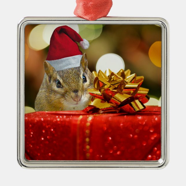 Ornamento De Metal Feliz Chipmunk Feliz Natal (Frente)