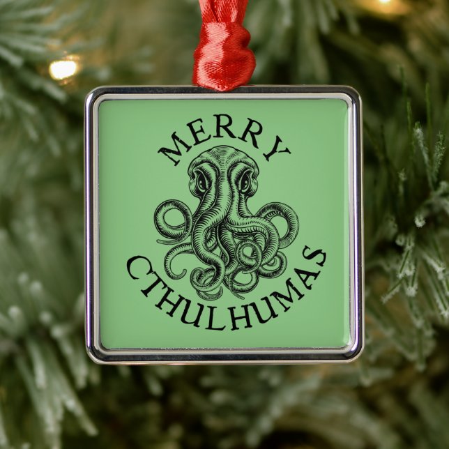 Ornamento De Metal Feliz Cthulhumas Lovecraft Cthulhu Metal Ornament (Árvore)