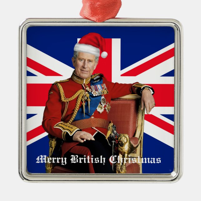 Ornamento De Metal Feliz de Natal britânico Rei Charles III (Frente)