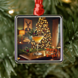 Ornamento De Metal Feliz de Natal e Coquetel Brilhante meio século