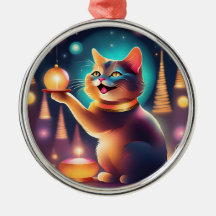 Feliz gato comemorando o Natal, Ornament