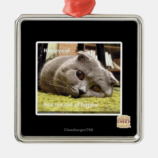 Ornamento De Metal Feliz gato, sem felicidade (Frente)