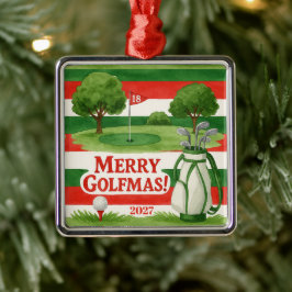 Ornamento De Metal 'Feliz Golfmas!' Presente de Golfe Personalizável 