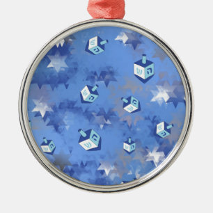 Ornamento De Metal Feliz Hanukkah Challing Stars and Dreidels