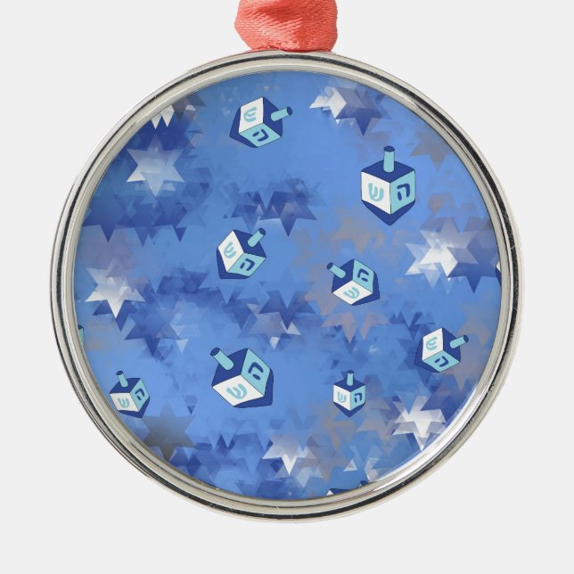 Ornamento De Metal Feliz Hanukkah Challing Stars and Dreidels (Frente)