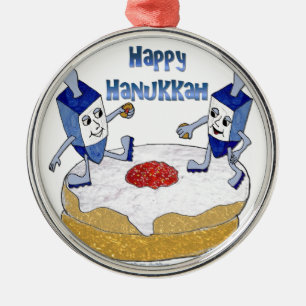 Ornamento De Metal Feliz Hanukkah Dreidels Dançantes Donut de Geléia