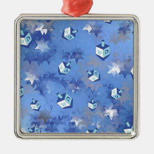 Ornamento De Metal Feliz Hanukkah Falling Star e Dreidels