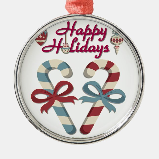 Ornamento De Metal Feliz Holidays Candy Cane Heart (Frente)