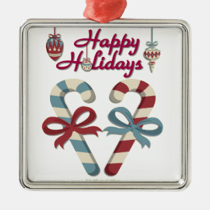 Ornamento De Metal Feliz Holidays Candy Cane Heart