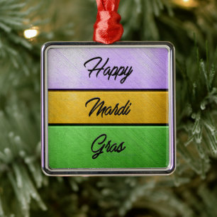Ornamento De Metal Feliz Mardi Gras roxo de ouro b
