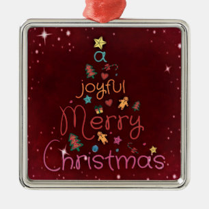 Ornamento De Metal Feliz Natal alegre que cumprimenta no vermelho