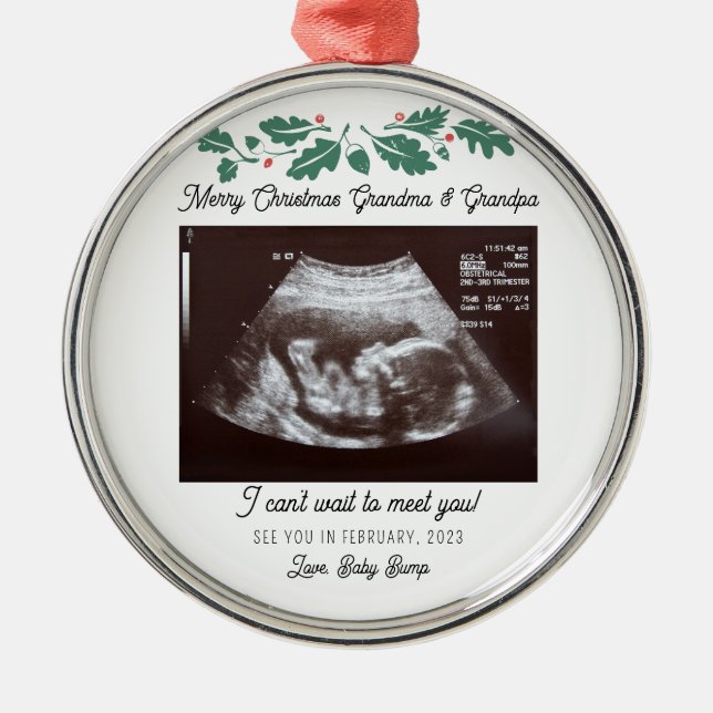 Ornamento De Metal Feliz Natal Avós Gravidez Baby Scan (Frente)