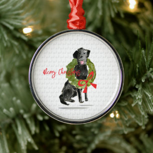 Ornamento De Metal Feliz Natal Black Lab Dog Wreath Holly