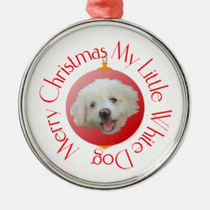 Ornamento De Metal Feliz Natal Cachorro Branco