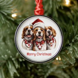 Ornamento De Metal Feliz Natal Cachorros de Beagle