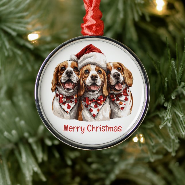 Ornamento De Metal Feliz Natal Cachorros de Beagle (Árvore)