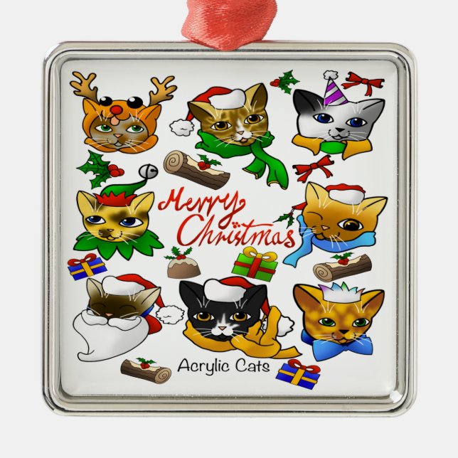 Ornamento De Metal Feliz Natal Cats (Frente)
