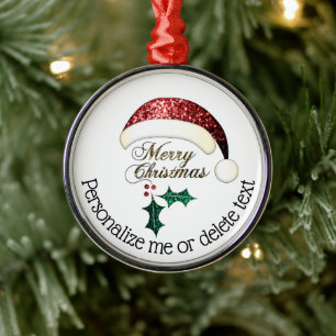 Ornamento De Metal Feliz Natal Chapéu do Papai Noel Brilhos Texto Per