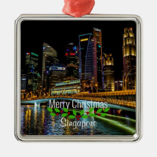 Ornamento De Metal Feliz Natal Cingapura Skyline,