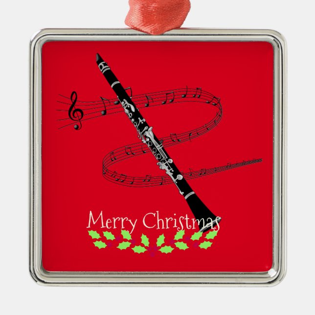Ornamento De Metal Feliz Natal Clarinet (Frente)
