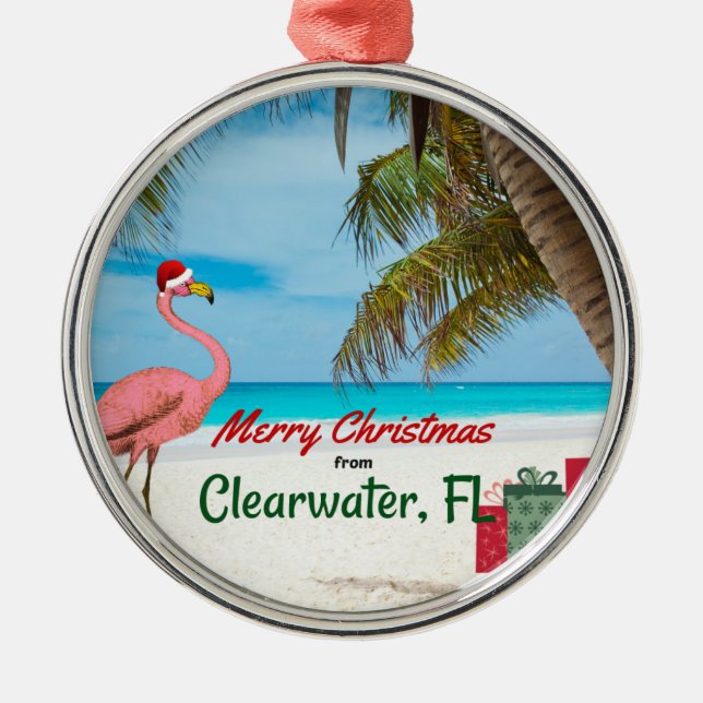 Ornamento De Metal Feliz Natal da Clearwater, FL (Frente)