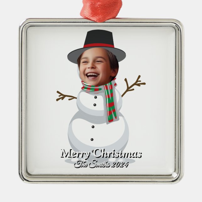 Ornamento De Metal Feliz Natal da família moderna (Frente)