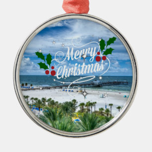 Ornamento De Metal Feliz Natal da praia Clearwater
