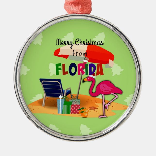 Ornamento De Metal Feliz Natal de Sunny Florida (Frente)