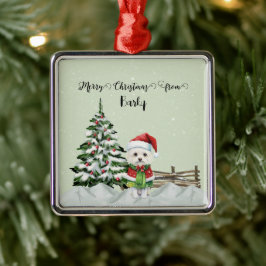 Ornamento De Metal Feliz Natal do Nome do Cão