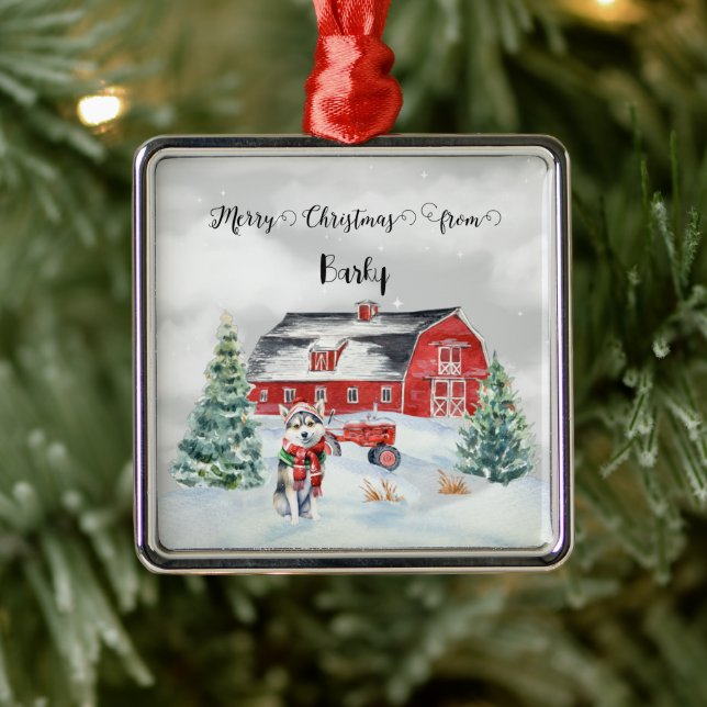 Ornamento De Metal Feliz Natal do Nome do Cão (Árvore)