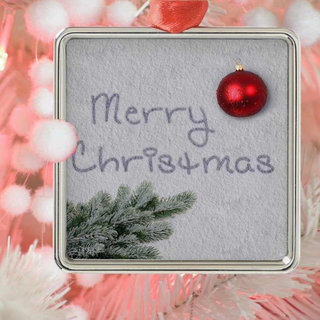 Ornamento De Metal Feliz Natal escrito na neve (Criador carregado)