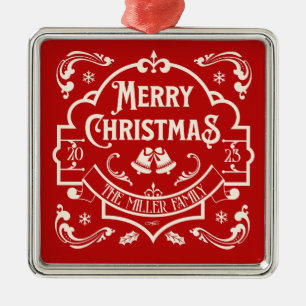 Ornamento De Metal Feliz Natal, estilo vintage design