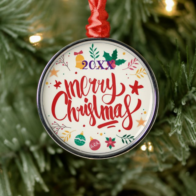 Ornamento De Metal Feliz Natal Família e Primeiro (Árvore)