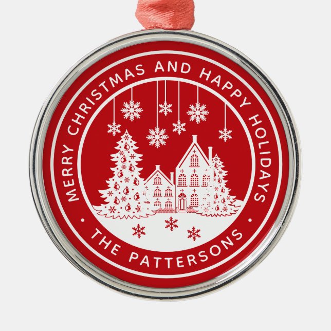 Ornamento De Metal Feliz Natal Feliz Férias no inverno Personalizadas (Frente)