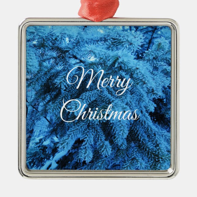 Ornamento De Metal Feliz Natal Floresta de Neve Festiva (Frente)
