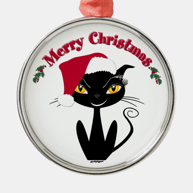 Ornamento De Metal Feliz Natal Gato (Frente)